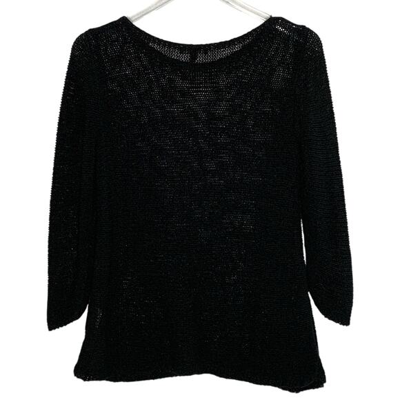 Eileen Fisher S Black Open Knit Cotton Pullover Loose Semi Sheer Breathable - Picture 2 of 8